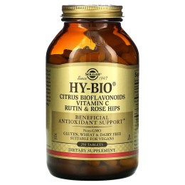 Solgar Hy-Bio цитрусовые биофлавоноиды витамин С рутин и шиповник 250 таблеток