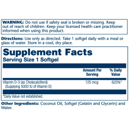 Solaray Super Bio Vitamin D3 5000 МЕ 120 мягких капсул