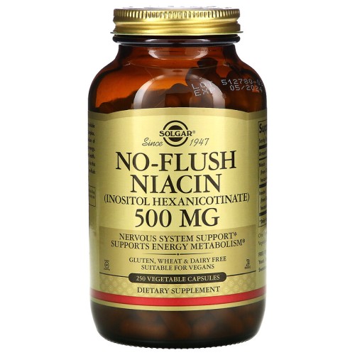 Solgar No-Flush Niacin 500 mg 250 Vegetable Capsules