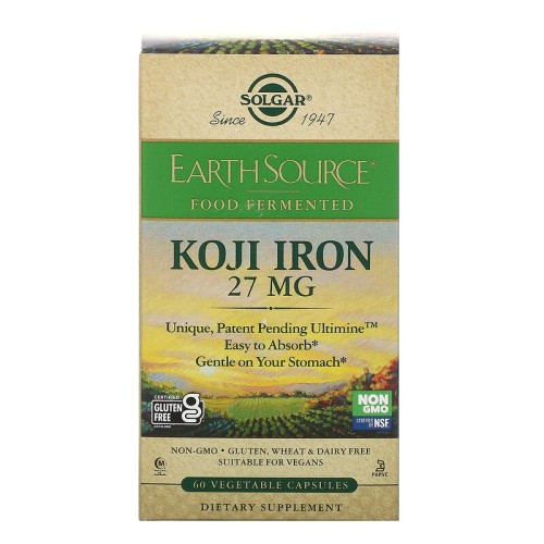 Solgar EarthSource Food Fermented Koji Iron 27 mg 60 Vegetable Capsules