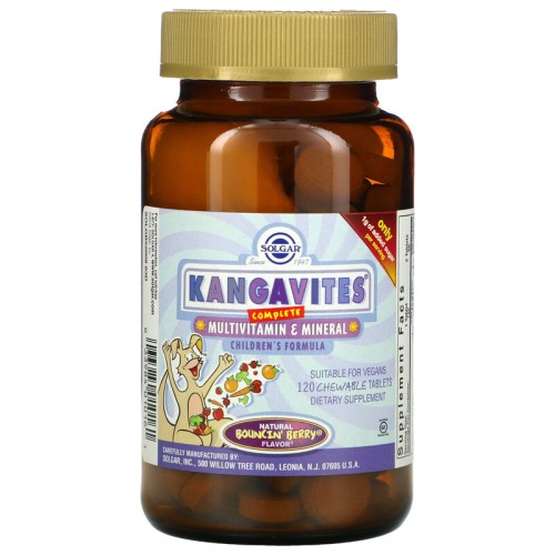 Solgar Kangavites полноценный детский комплекс с витаминами и минералами со вкусом ягод 120 жевательных таблеток