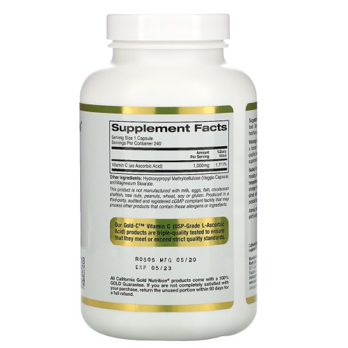 California Gold Nutrition Gold C витамин C 1000 мг 240 растительных капсул