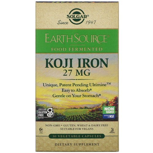 Solgar EarthSource Food Fermented Koji Iron 27 mg 30 Vegetable Capsules