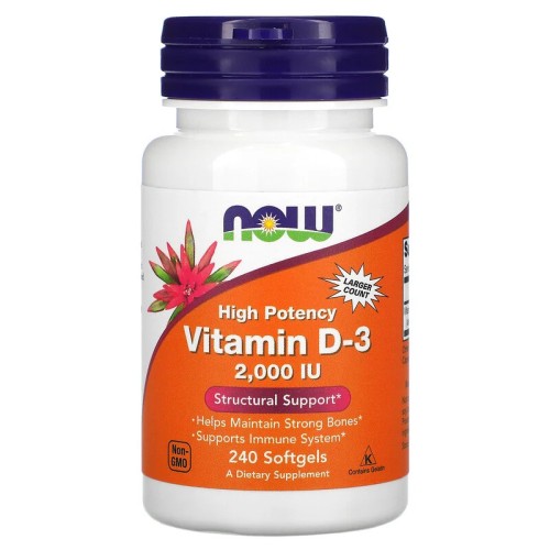NOW Foods высокоактивный витамин D-3 2000 МЕ 240 капс