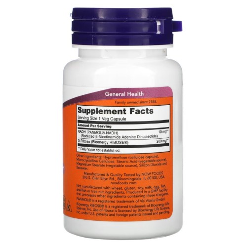 Now foods NADH 10 мг с 200 мг D-Ribose 60 vcaps