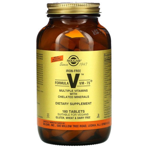 Solgar Formula V VM-75 комплекс витаминов с хелатными минералами без железа 180 таблеток