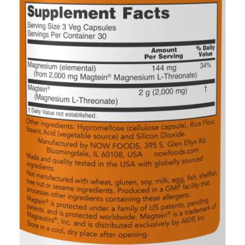 NOW Foods Magtein Magnesium L-Threonate 90 капс